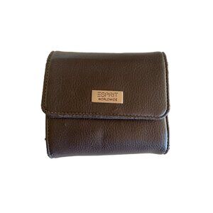 Esprit Brown Leather Tri-Fold Wallet With Snap‎ Closure & Zippered Coin Pocket